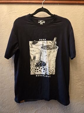 Boba Graphic Tee Black Japanese Anime Bubble Tea Shirt Streetwear Unisex Medium